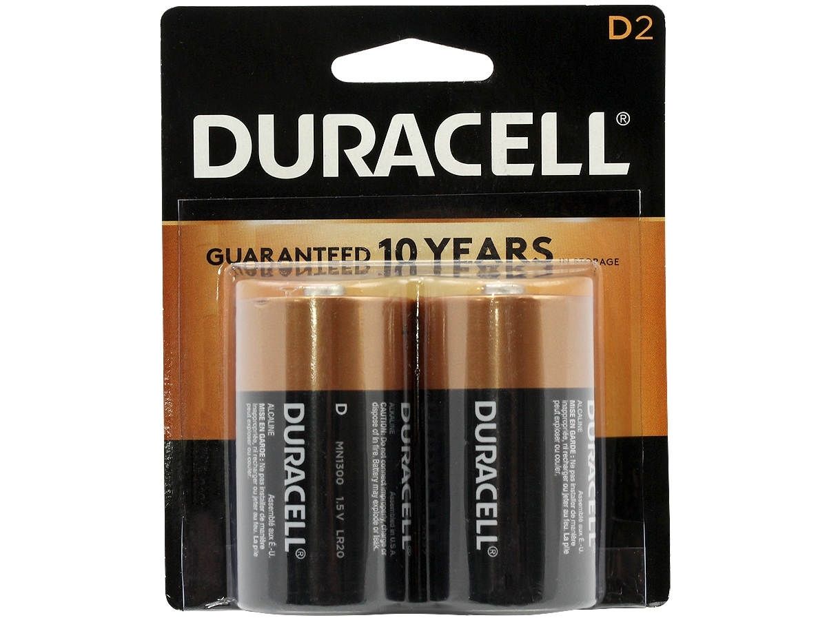 Duracell Duralock D-cell 1.5V Alkaline Button Top Batteries (MN1300B2) - 2 Piece Card