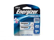 Energizer Ultimate L91-BP-2 AA 3000mAh 1.5V High Energy 5A Lithium (LiFeS2) Button Top Batteries - 2 Piece Retail Card