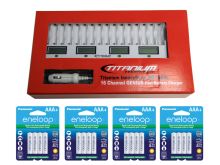 Combo: Titanium Innovations 16-Bay Smart Battery Charger + 16 x AAA NiMH Batteries - Choice of Battery Brand