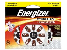 Energizer EZ Turn & Lock Size 312 160mAh 1.4V Zinc Air Hearing Aid Batteries - 24 Count Blister Pack - Mercury Free (AZ312DP24)