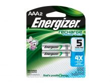Energizer Recharge NH12-BP-2 AAA 800mAh 1.2V Nickel Metal Hydride (NiMH) Button Top Batteries - 2 Piece Retail Card
