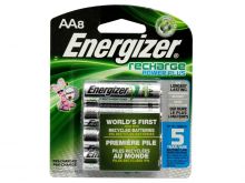 Energizer Recharge NH15-BP-8 AA 2300mAh 1.2V Nickel Metal Hydride (NiMH) Button Top Batteries - 8 Pack Retail Card