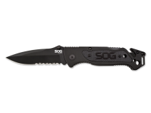 SOG Escape Folding Knife - 3.4-inch Partially Serrated, Clip Point - Bead Blasted (FF24) or Hardcased Black (FF25) - Black Handle - Clam Pack