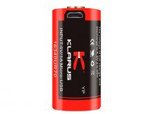 Klarus 16GT-70UR 16340 700mAh 3.7V High Discharge Protected Lithium Ion (Li-Ion) Button Top Battery with Micro USB Charging Port - Plastic Case
