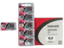 Maxell SR43SW 301 125mAh 1.55V Silver Oxide Button Cell Battery - Hologram Packaging - 1 Piece Tear Strip, Sold Individually