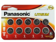 Panasonic CR2025 165mAh 3V Lithium (LiMnO2) Coin Cell Battery - 10 Piece Wide Size Carded Packaging