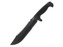 SOG Jungle Primitive Fixed Blade Knife - 9.5-inch Partially Serrated, Clip Point - Hardcased Black Finish - Black Handle - Nylon Sheath - Clam Pack (F03TN-CP)