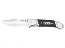 SOG Fielder Folding Knife - 3.3-inch Straight Edge, Clip Point - Satin Polished - Black G10 Handle - Clam Pack (FF38-CP)