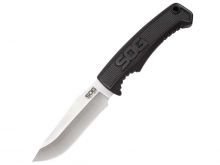 SOG Fixed Blade Field Knife - 4 Inch Straight Edge, Clip Point, Satin Finish - Black - Sheath Included