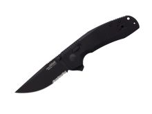 SOG SOG-TAC XR Partially Serrated Folding Knife - 3.4 Inch Clip Point Blade - Blackout - Peg Box