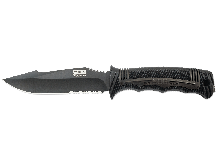 SOG SEAL Strike Fixed Blade Knife - 4.9-inch Partially Serrated, Clip Point - Black TiNi - Black Handle - Deluxe Sheath - Clam Pack