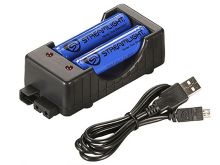 Streamlight 2-Bay Li-ion Battery Charger Kit with 2 x 18650s with USB Cable (22010) or AC Wall Cable (22011)