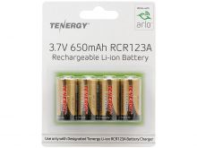 Tenergy 34153 RCR123A / 16340 650mAh 3.7V Lithium Ion (Li-ion) Rechargeable Button-Top Batteries for the Arlo Camera System - 4-Pack Retail Card