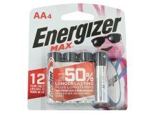 Energizer Max E91-BP-4 AA 1.5V Alkaline Button Top Batteries - 4 Piece Retail Card