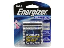 Energizer Ultimate L91-BP-4 AA 3000mAh 1.5V High Energy 5A Lithium (LiFeS2) Button Top Batteries - 4 Pack Retail Card