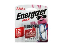 Energizer Max E92-BP-4 AAA 1.5V Alkaline Button Top Batteries - 4 Piece Retail Card