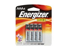 Energizer Max E92-BP-4 AAA 1.5V Alkaline Button Top Batteries - 4 Piece Retail Card