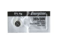Energizer 393 309 75mAh 1.55V Silver Oxide Watch Button Cell Battery (SR754W) - 1-Piece Tear Strip