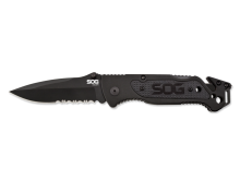 SOG Escape Folding Knife - 3.4-inch Partially Serrated, Clip Point - Bead Blasted (FF24) or Hardcased Black (FF25) - Black Handle - Clam Pack