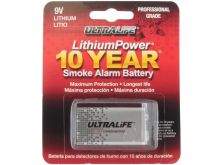 UltraLife U9VL-X 9V 1200mAh 10-Year Smoke Alarm Lithium (LiMnO2) Battery - Snap Connectors - 1 Piece Retail Card