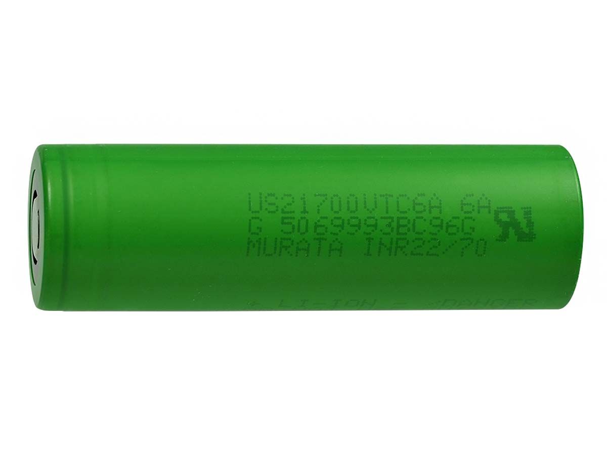 Murata VTC6A INR 21700 4100mAh 3.6V High-Drain 40A Lithium Ion (Li-Ion)  Unprotected Flat Top Battery - Boxed