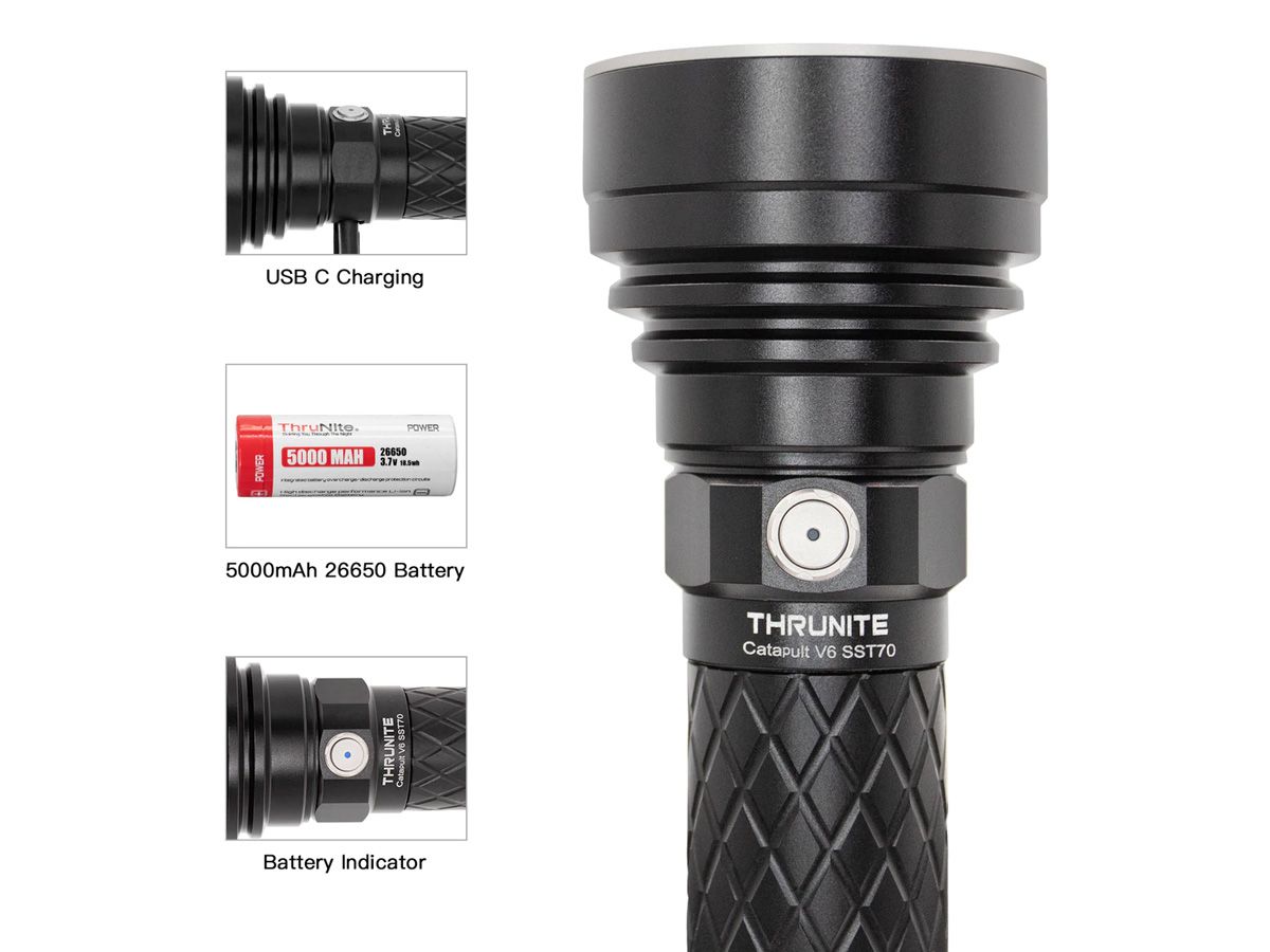 ThruNite Catapult V6 SST70 USB-C Rechargeable LED Flashlight - Luminus SST70  - 2836 Lumens - Includes 1 x